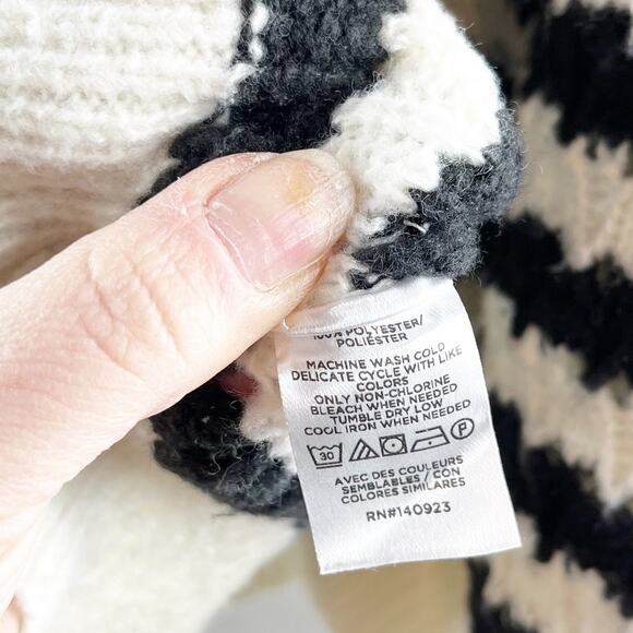 LOFT Striped Long Sleeve Pointelle Knit Ruffle Shoulder Sweater White Black XL - Picture 5 of 5